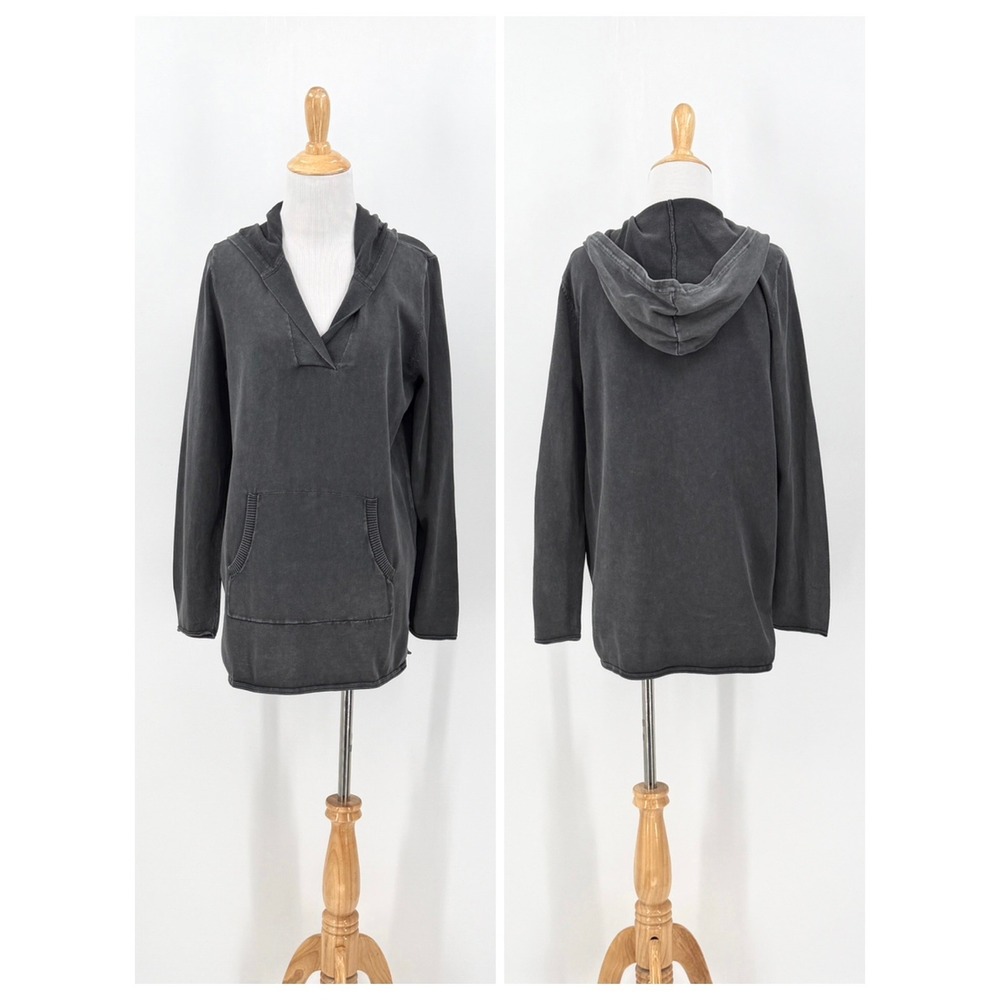 Barefoot Dreams Hoodie Women Small Black Pullover Acid Wash Cotton Knit - Picture 2 of 14